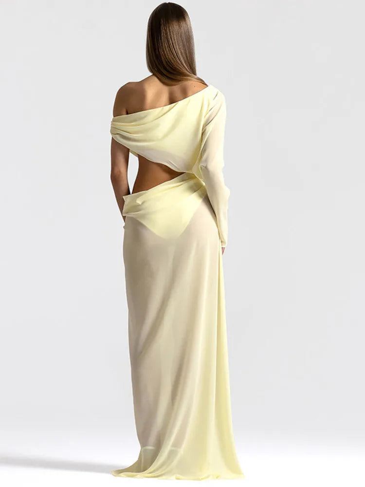 Rowesi Off Shoulder Maxi Dress Yellow