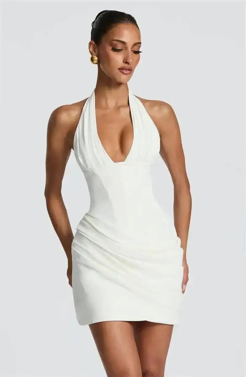 Leomisa V Neck Mini Dress White