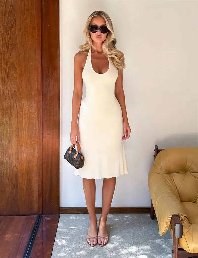 The Rosalie Halter Ruffle Midi Dress